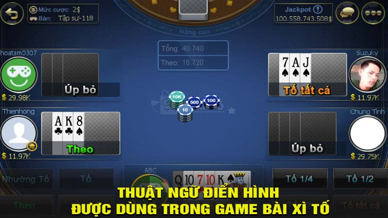 Thuật ngữ điển hình được dùng trong game bài xì tố